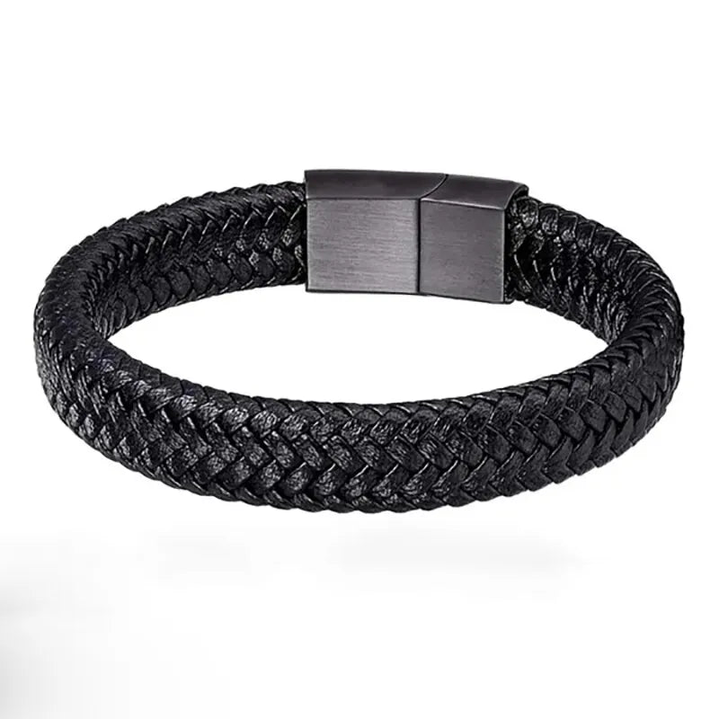 Men’s Black PU Leather Magnetic Bracelet