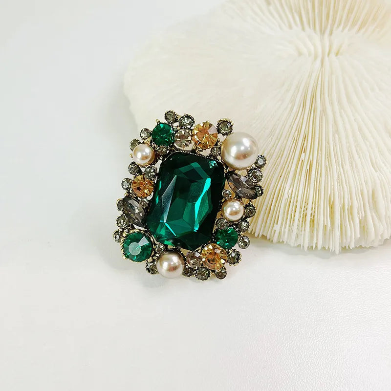 Pearl & Crystal Square Brooch Pin