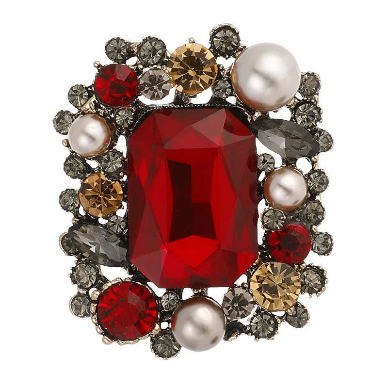 Pearl & Crystal Square Brooch Pin
