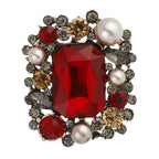 Pearl & Crystal Square Brooch Pin