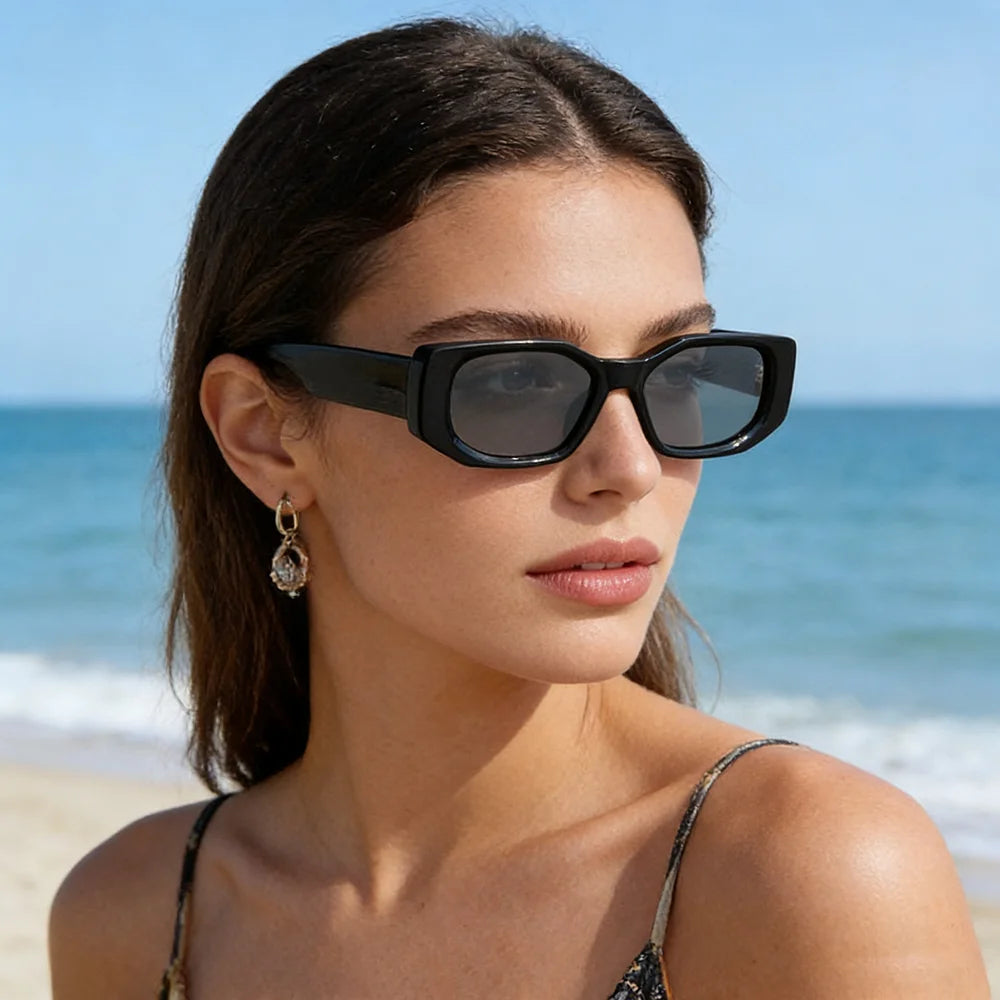 Black Retro Irregular Thick-Frame Sunglasses