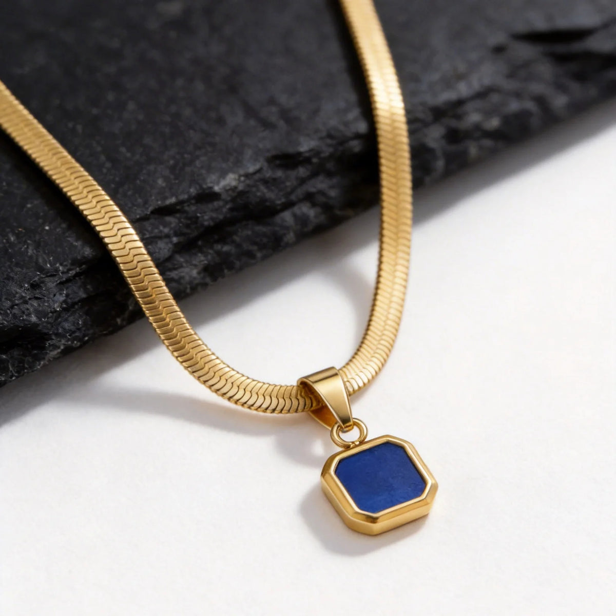 Geometric Natural Stone Pendant Necklace for Men – Stainless Steel Chain