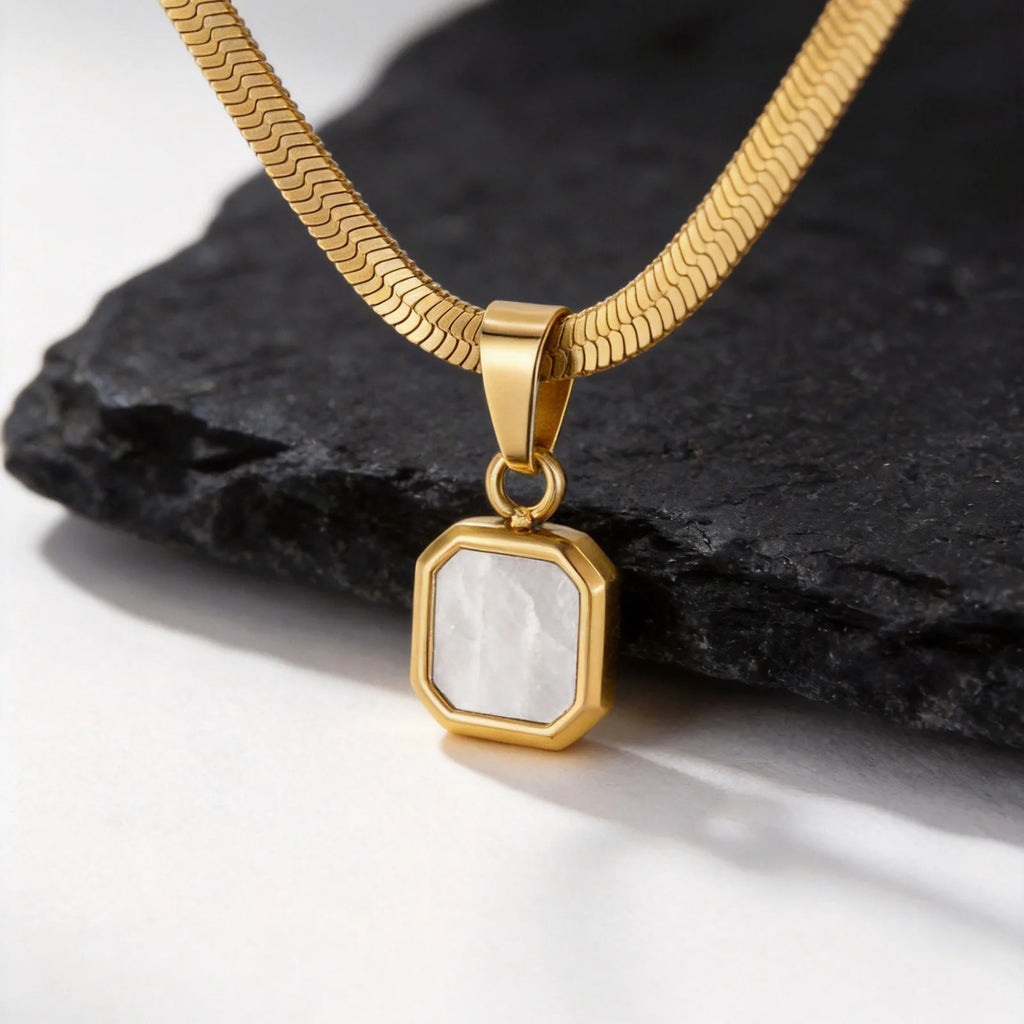 Geometric Natural Stone Pendant Necklace for Men – Stainless Steel Chain