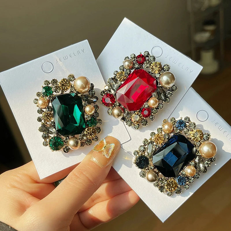 Pearl & Crystal Square Brooch Pin