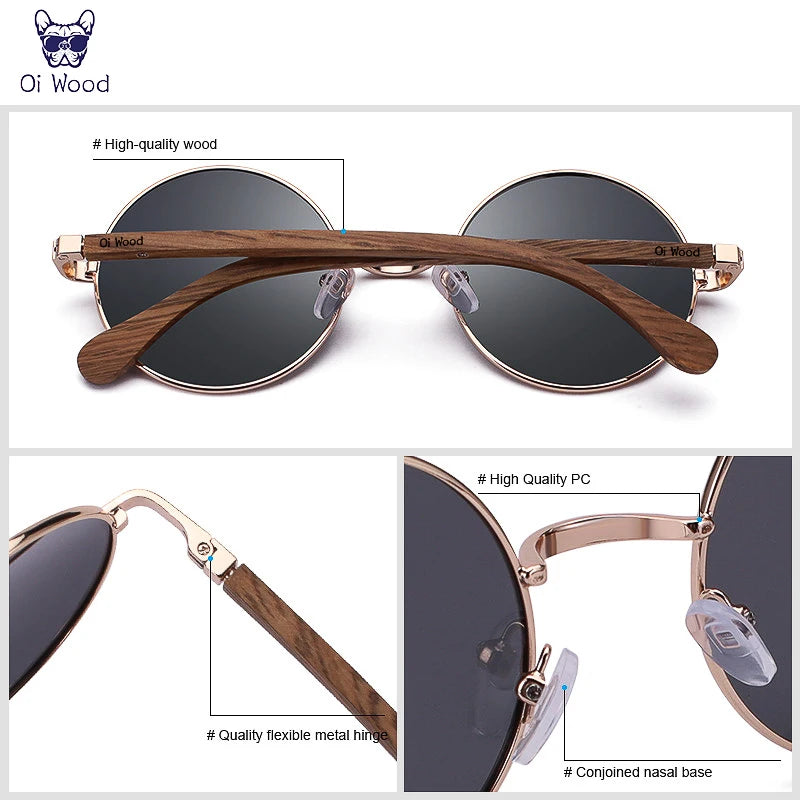 Retro Wooden Round Polarized Sunglasses