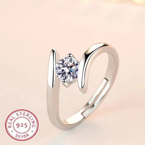 925 Sterling Silver Geometric Zircon Ring