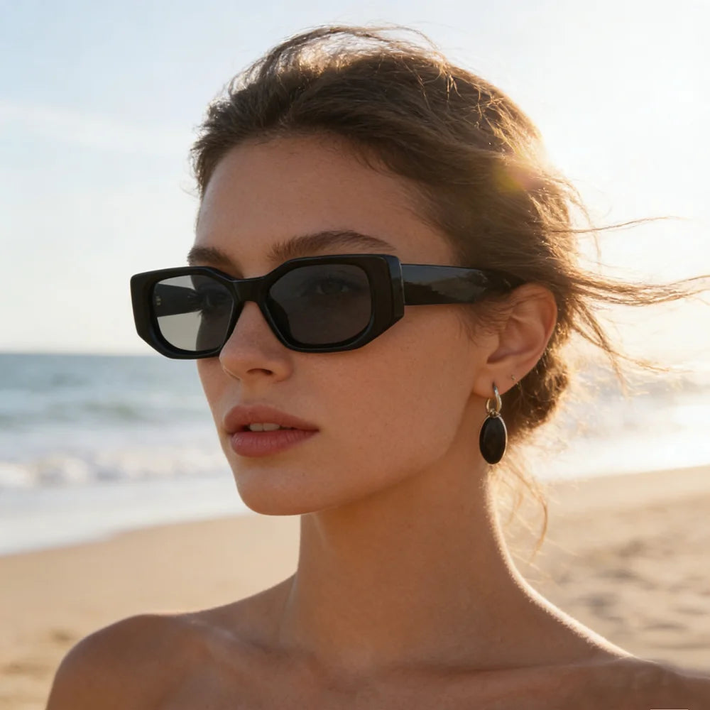 Black Retro Irregular Thick-Frame Sunglasses
