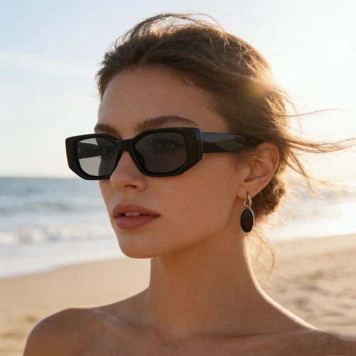 Black Retro Irregular Thick-Frame Sunglasses