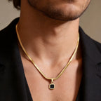 Geometric Natural Stone Pendant Necklace for Men – Stainless Steel Chain