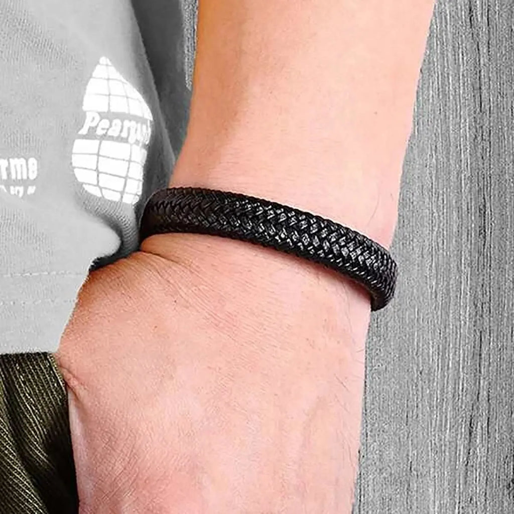 Men’s Black PU Leather Magnetic Bracelet
