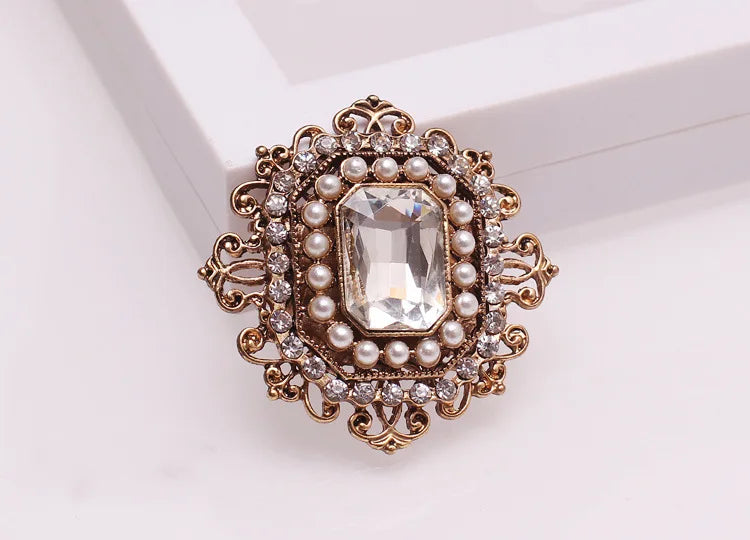 Pearl & Crystal Square Brooch Pin