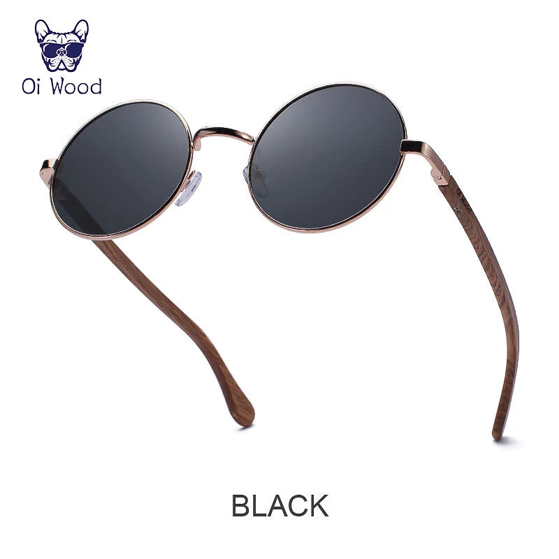 Retro Wooden Round Polarized Sunglasses