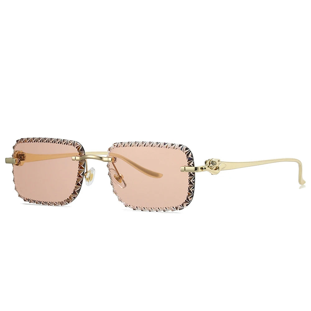 Rimless Diamond-Cut Square Sunglasses