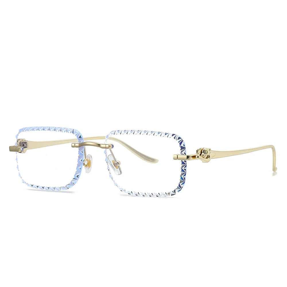 Rimless Diamond-Cut Square Sunglasses