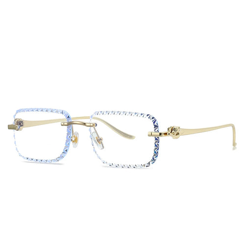 Rimless Diamond-Cut Square Sunglasses