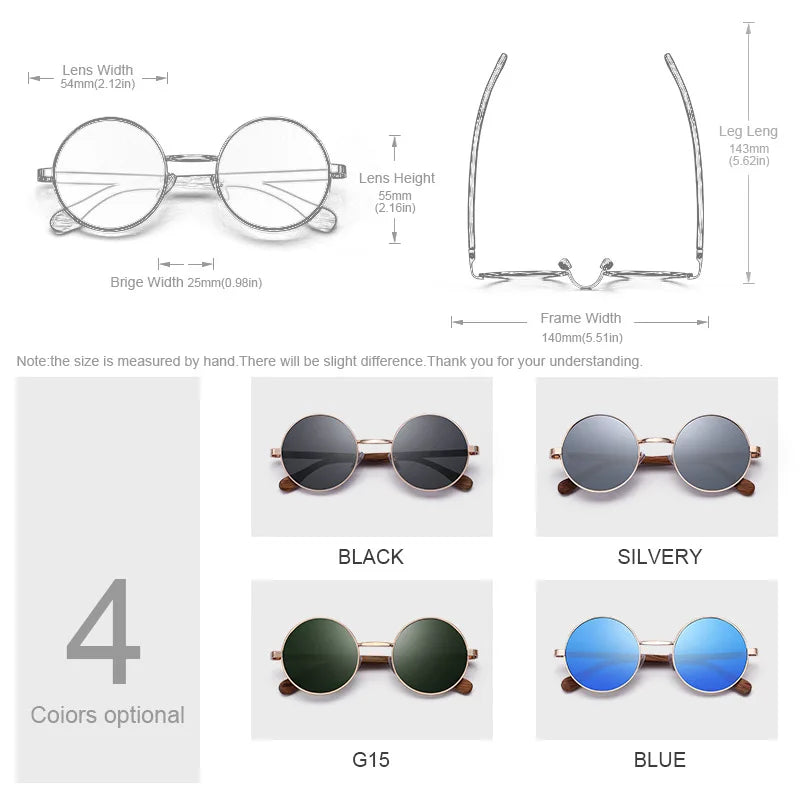 Retro Wooden Round Polarized Sunglasses