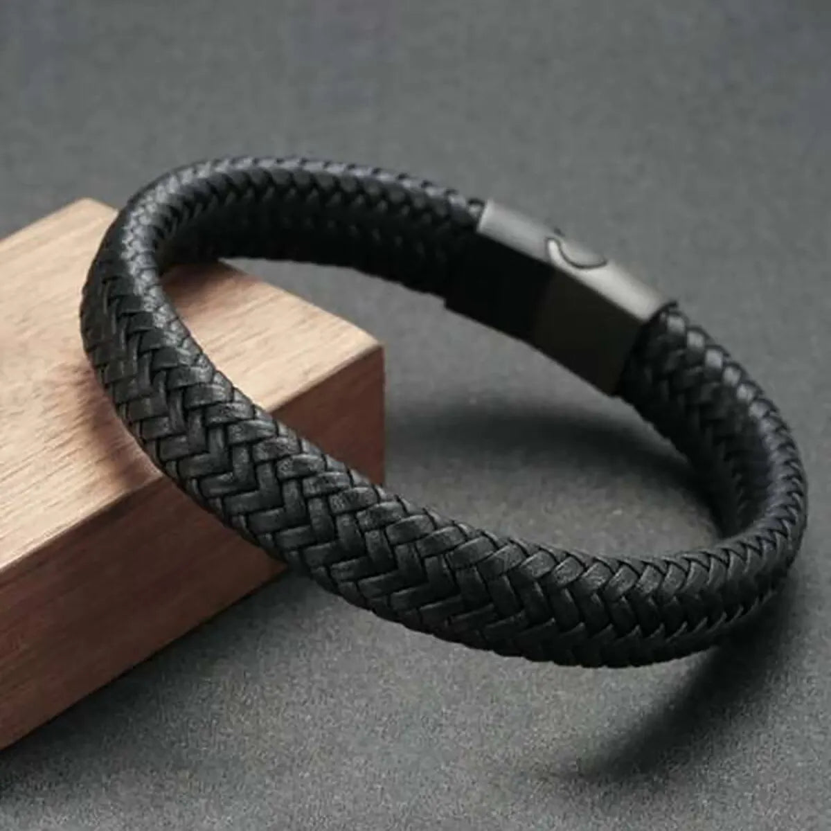 Men’s Black PU Leather Magnetic Bracelet