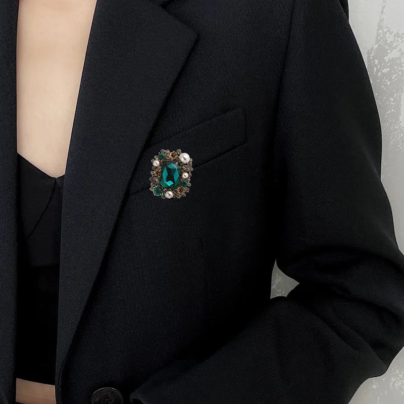 Pearl & Crystal Square Brooch Pin