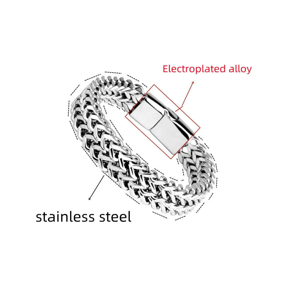 Stainless Steel Double-Row Braided Magnetic Bracelet