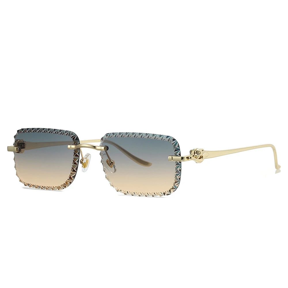 Rimless Diamond-Cut Square Sunglasses