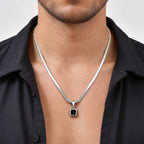 Geometric Natural Stone Pendant Necklace for Men – Stainless Steel Chain