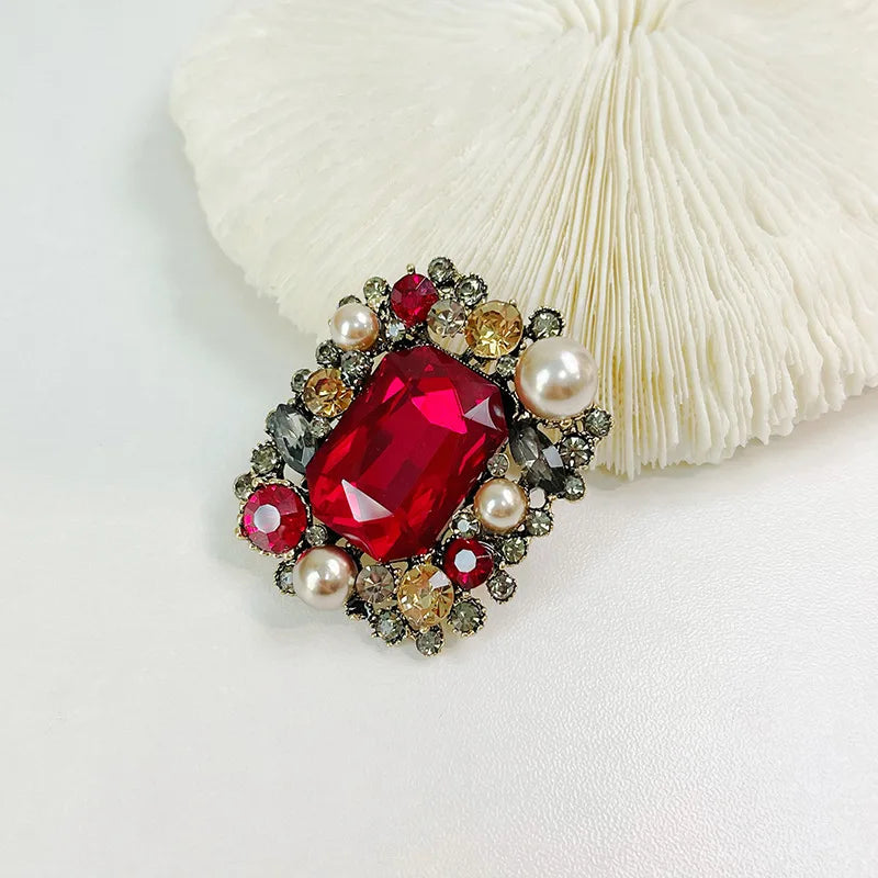 Pearl & Crystal Square Brooch Pin
