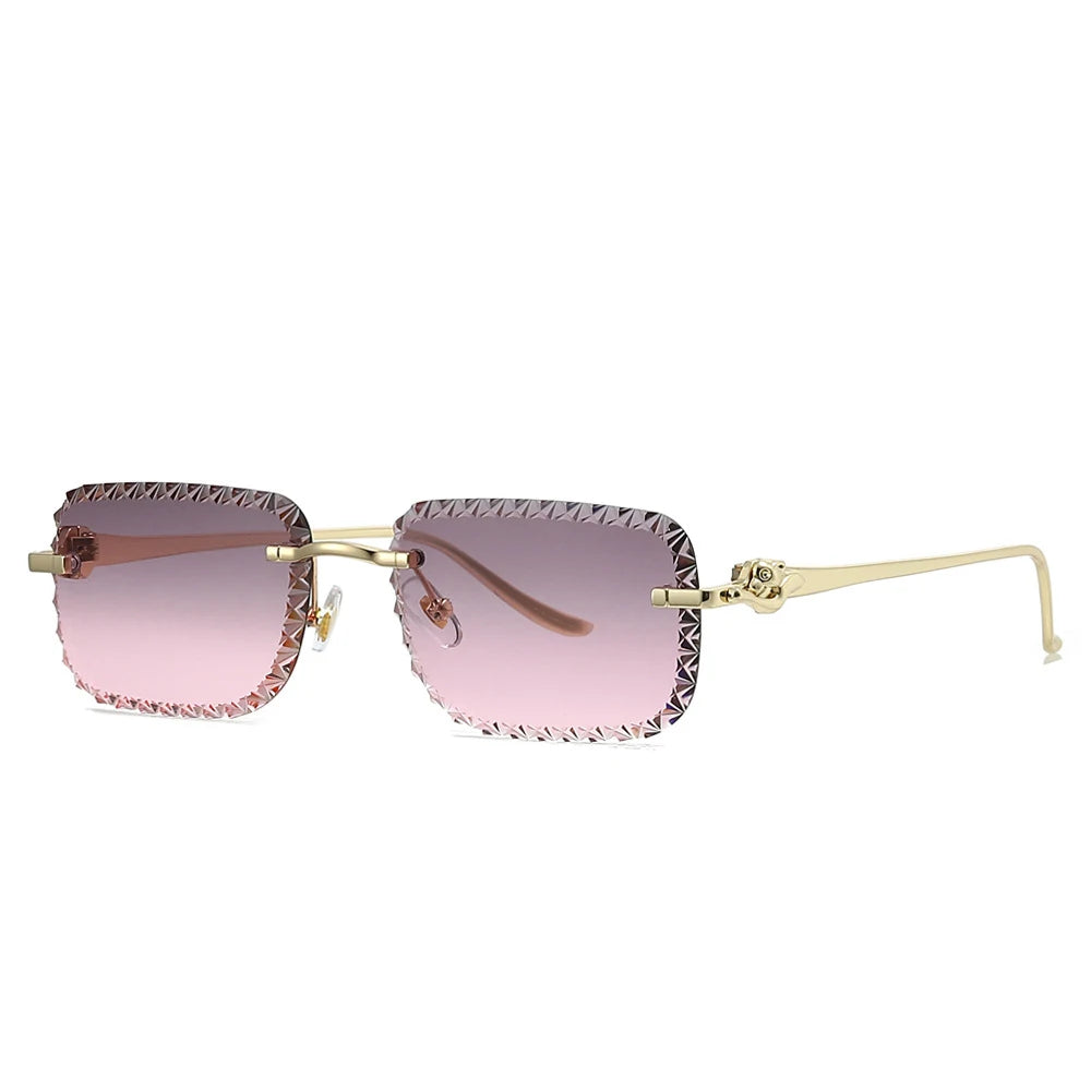 Rimless Diamond-Cut Square Sunglasses