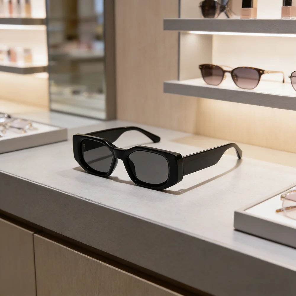 Black Retro Irregular Thick-Frame Sunglasses