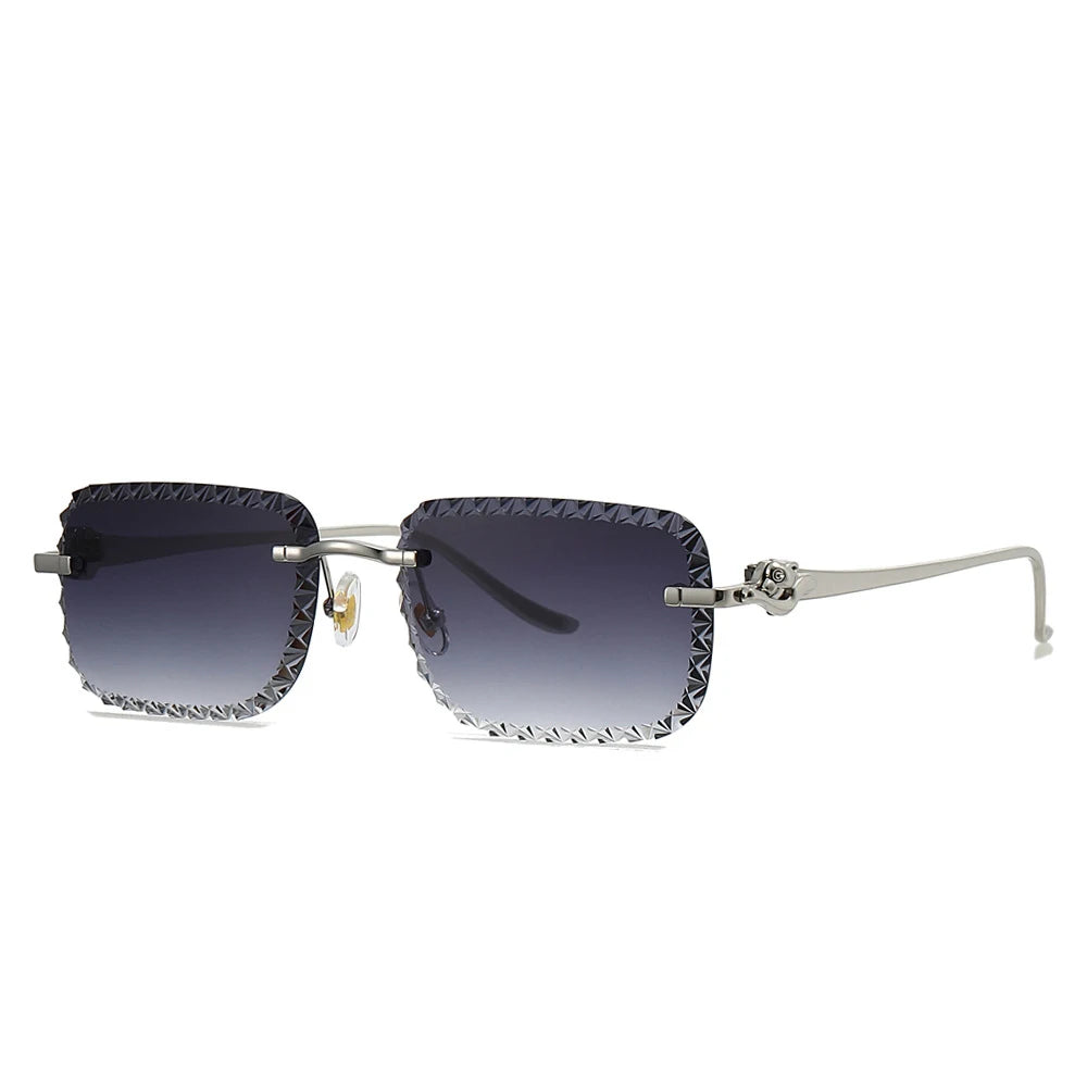 Rimless Diamond-Cut Square Sunglasses