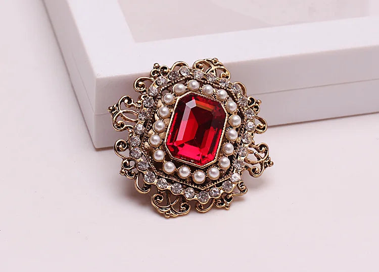 Pearl & Crystal Square Brooch Pin