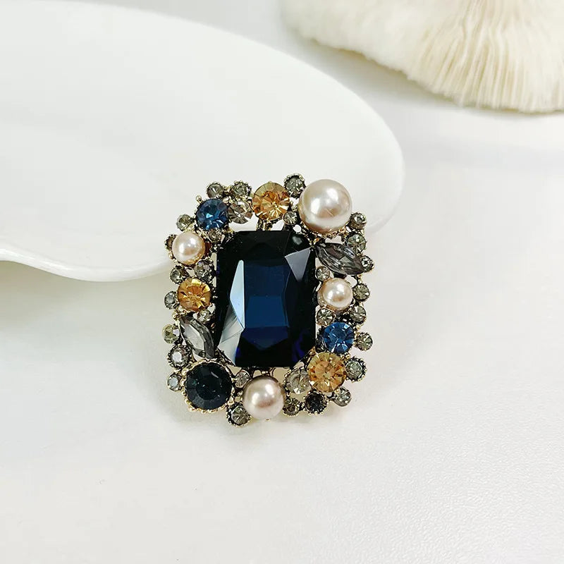 Pearl & Crystal Square Brooch Pin