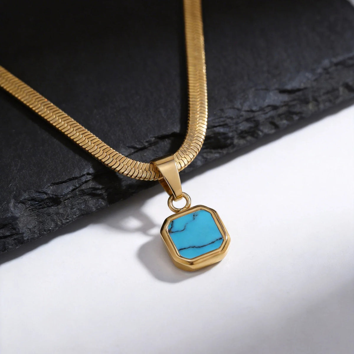 Geometric Natural Stone Pendant Necklace for Men – Stainless Steel Chain