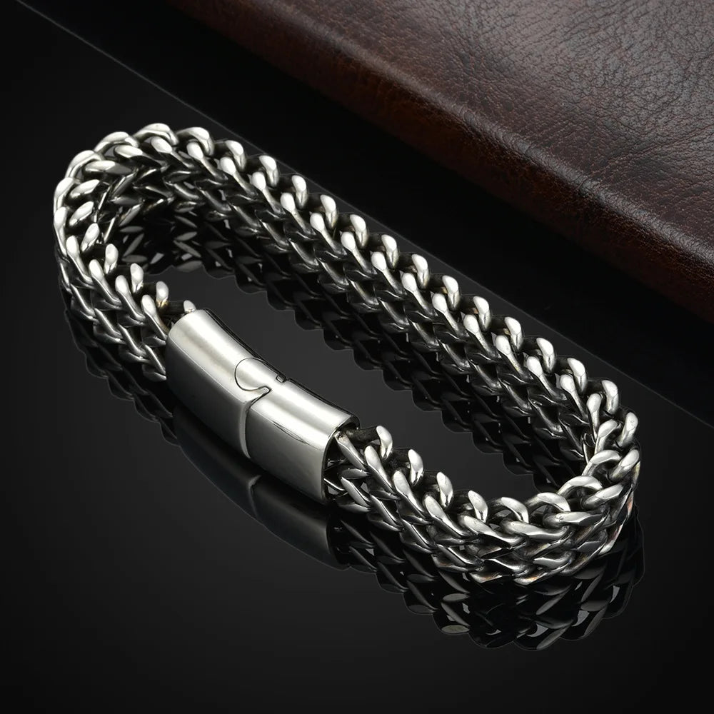 Stainless Steel Double-Row Braided Magnetic Bracelet