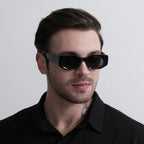 Black Retro Irregular Thick-Frame Sunglasses