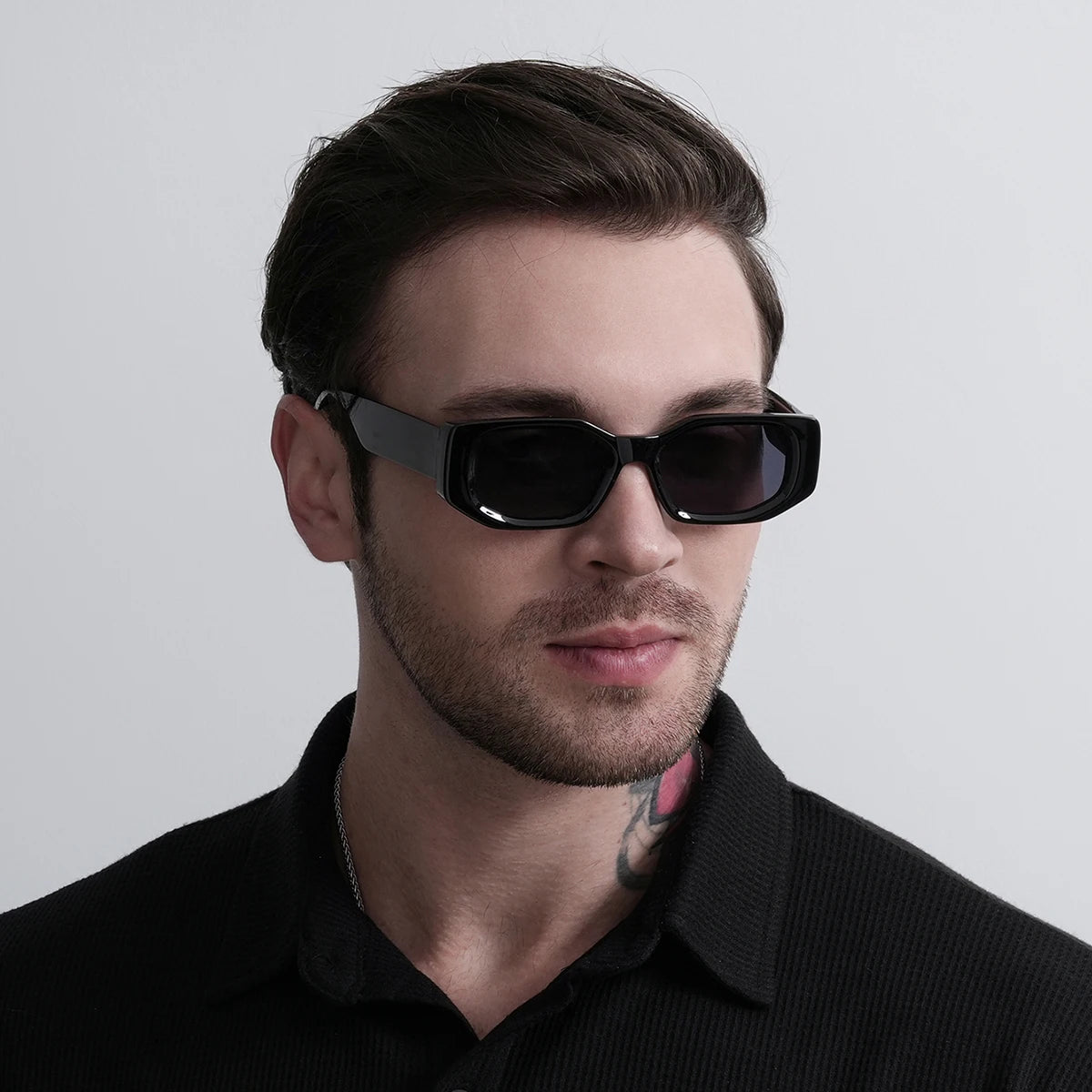Black Retro Irregular Thick-Frame Sunglasses