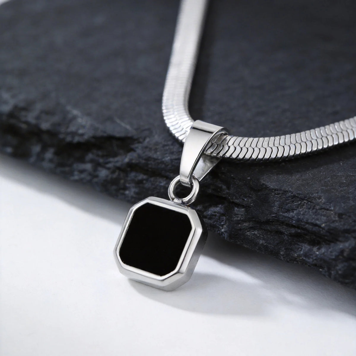 Geometric Natural Stone Pendant Necklace for Men – Stainless Steel Chain