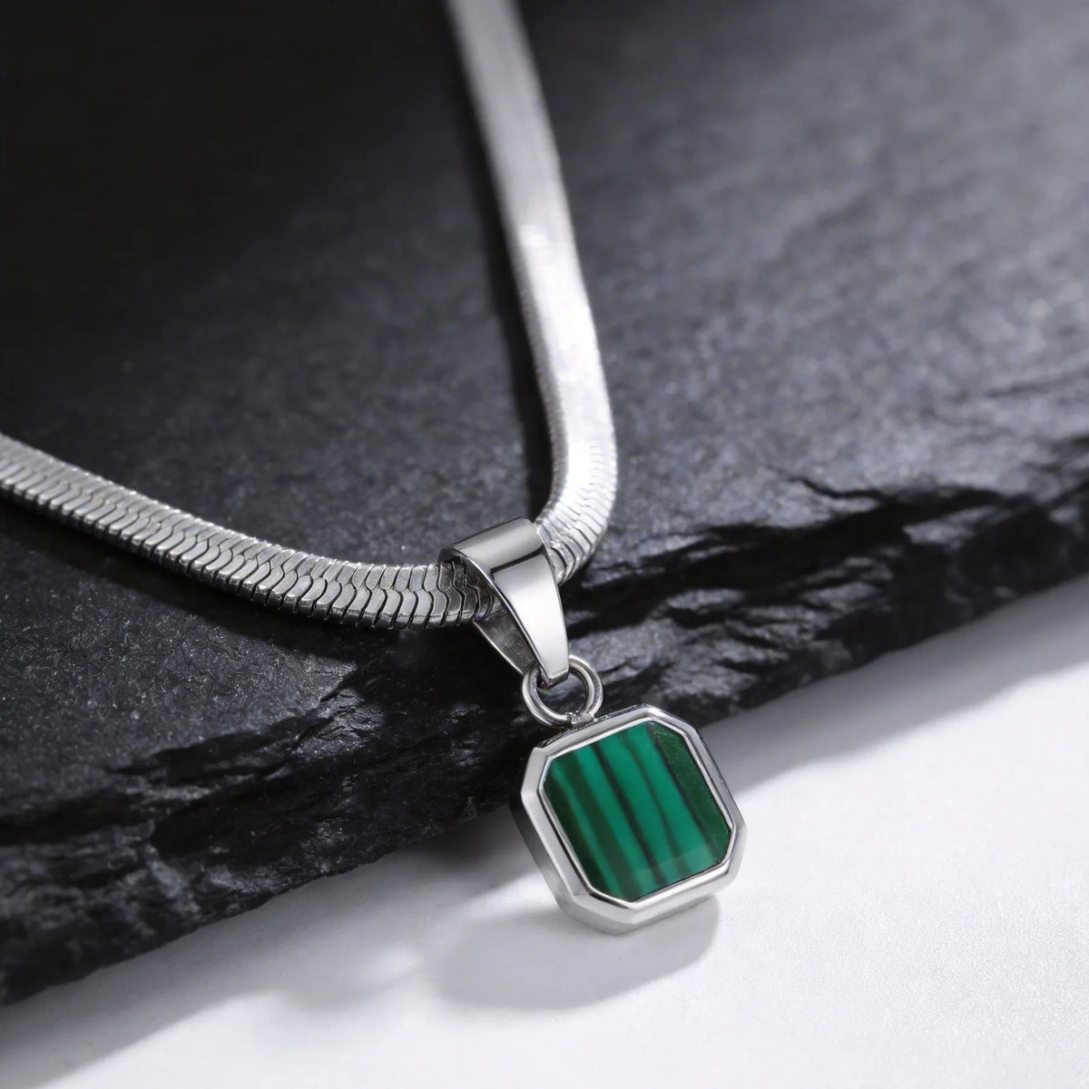 Geometric Natural Stone Pendant Necklace for Men – Stainless Steel Chain