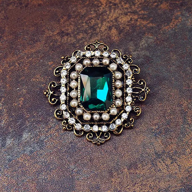 Pearl & Crystal Square Brooch Pin