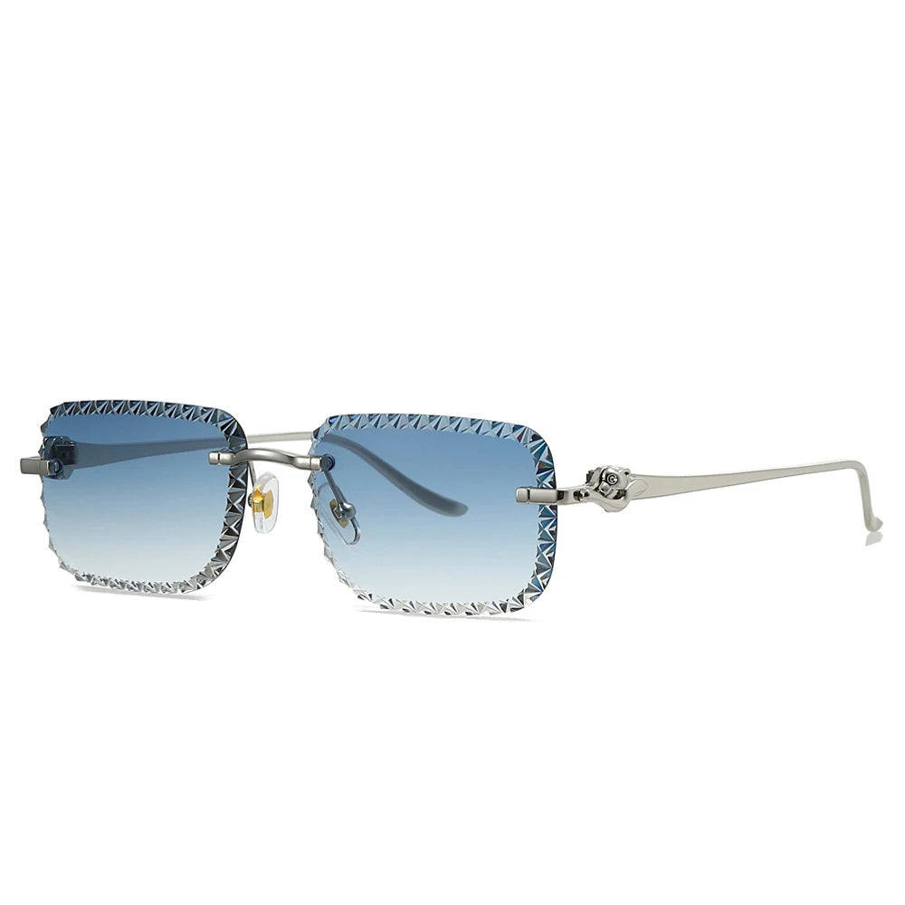 Rimless Diamond-Cut Square Sunglasses