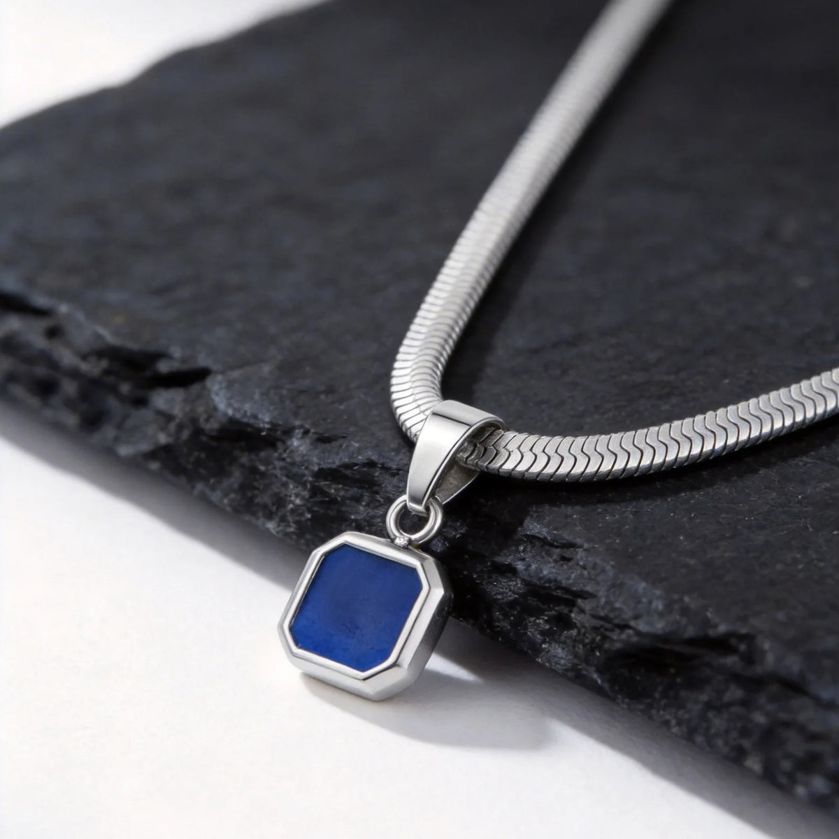 Geometric Natural Stone Pendant Necklace for Men – Stainless Steel Chain