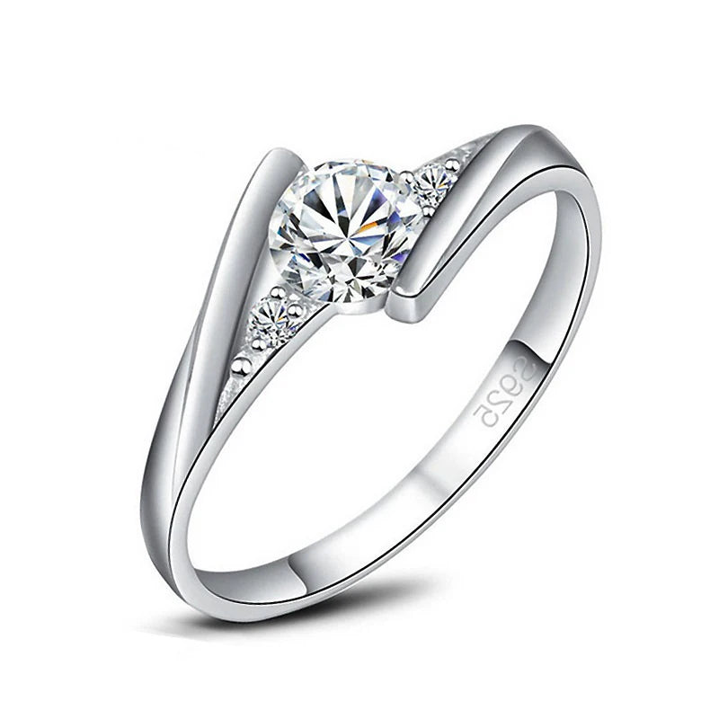925 Sterling Silver Round Zircon Ring