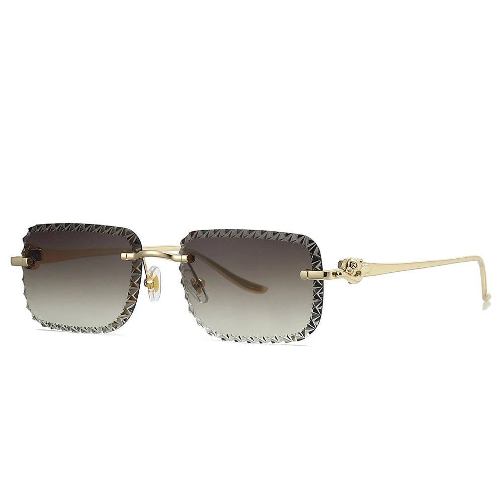 Rimless Diamond-Cut Square Sunglasses